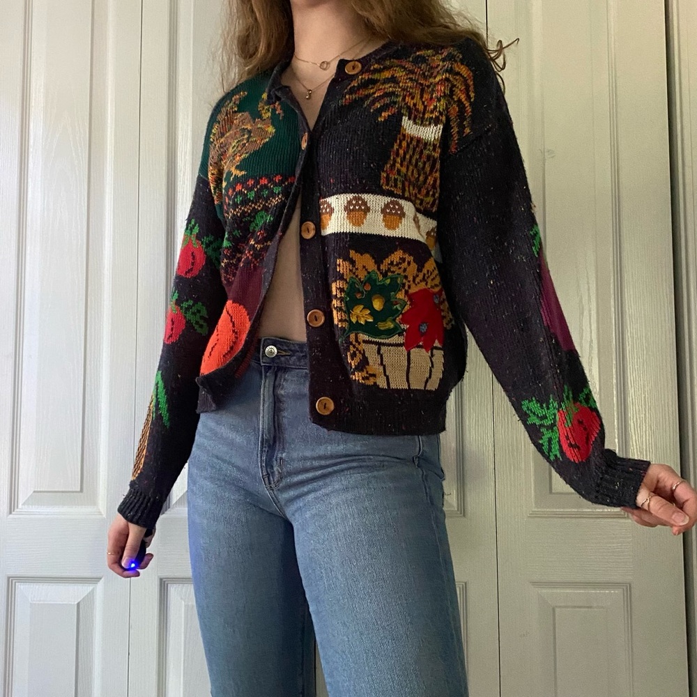 ADORABLE FALL SWEATER THANKSGIVING PUMPKIN TRUE VINTAGE SIZE LARGE CASUAL CORNER